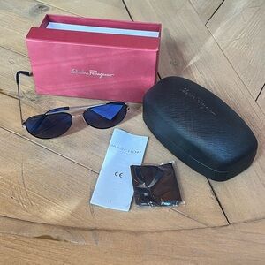Salvatore Ferragamo Blue Aviator Sunglasses with Black Case